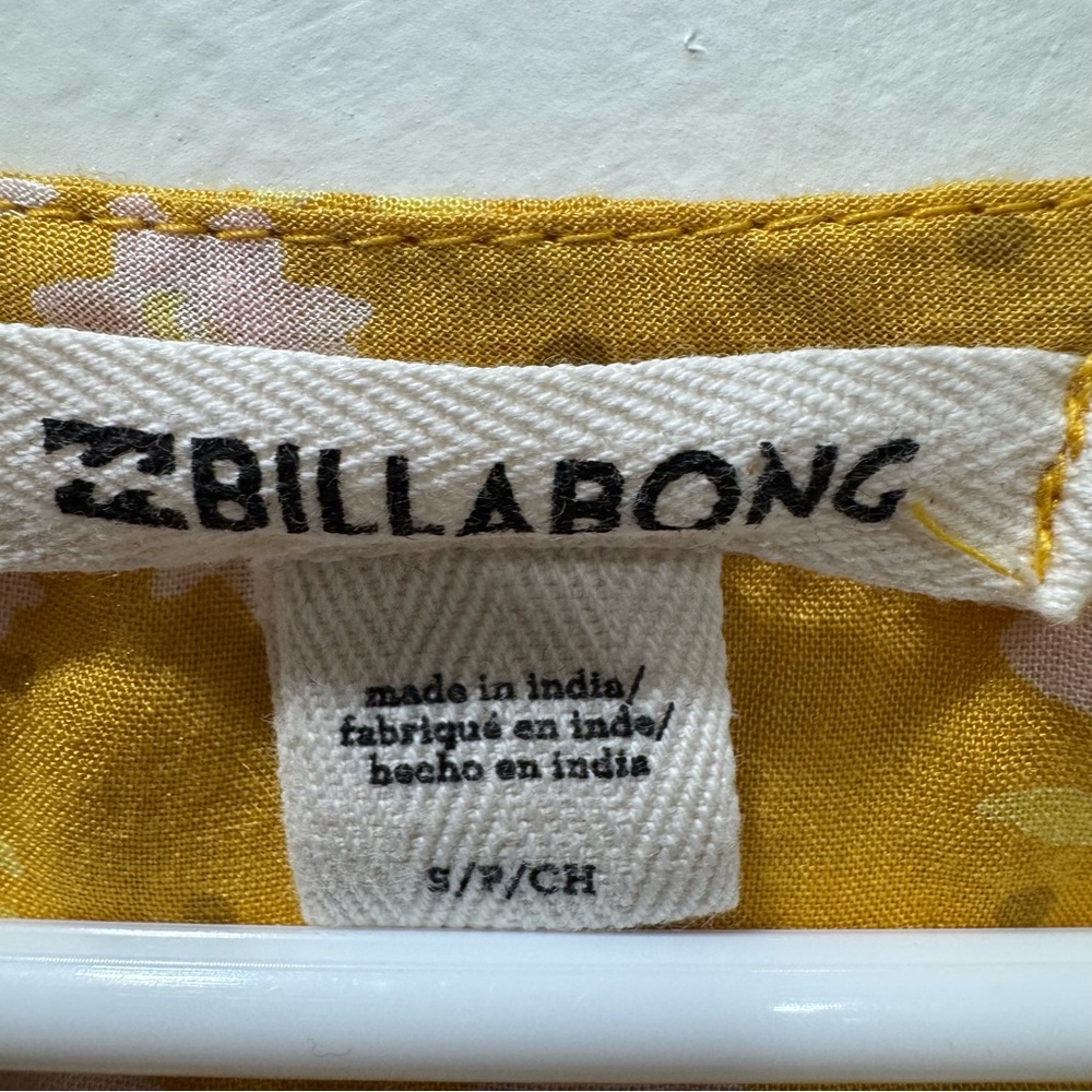 Billabong Twirl Twist Mini Dress Yellow Women's Teen Small Summer Button Front - Picture 9 of 15